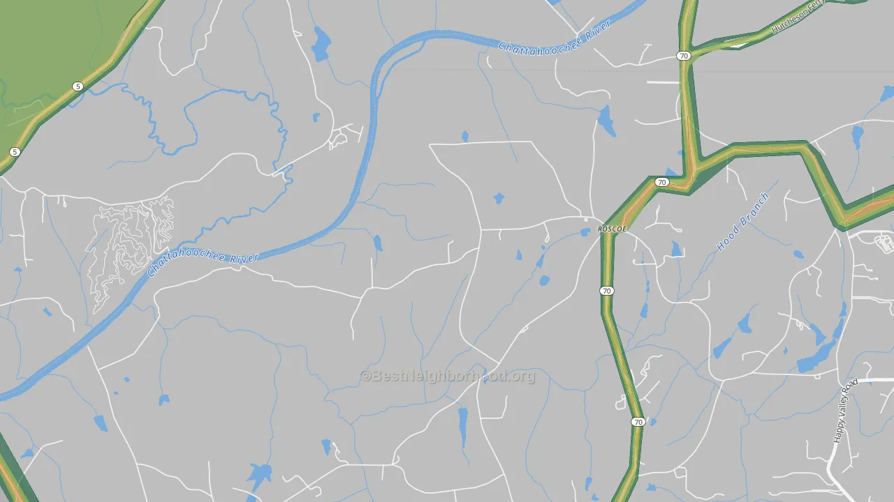 Roscoe, GA Map of Noise Levels in Roscoe