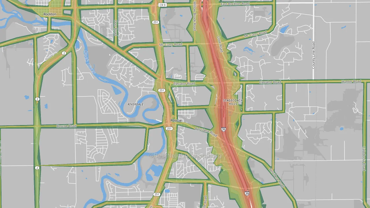 Roscoe, IL Map of Noise Levels in Roscoe
