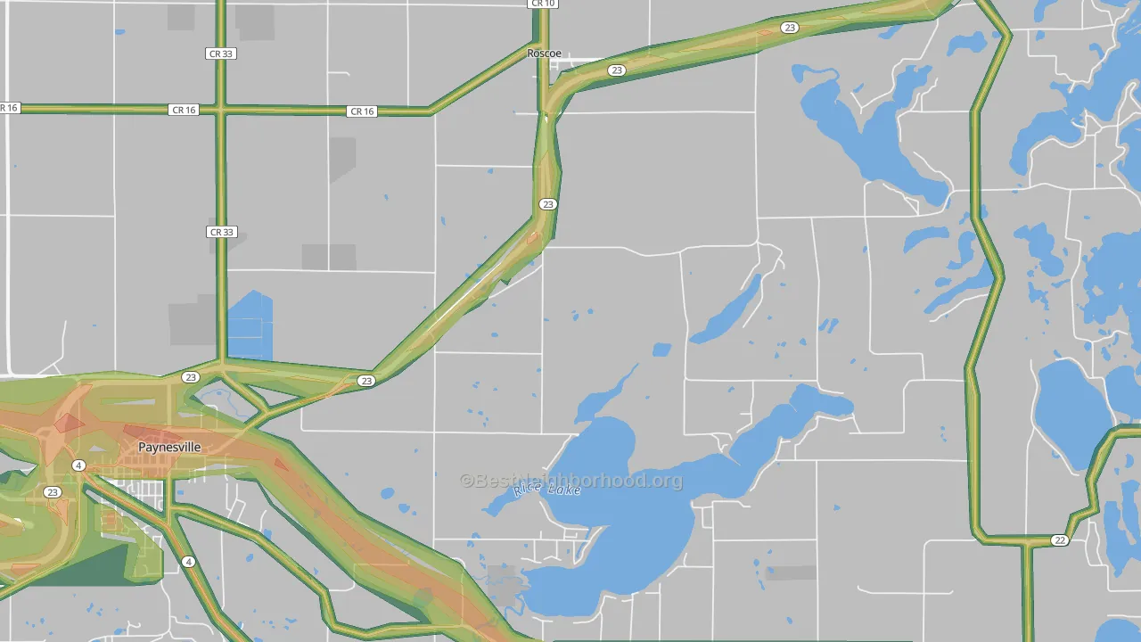 Roscoe, MN Map of Noise Levels in Roscoe