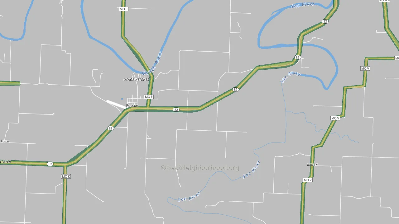 Roscoe, MO Map of Noise Levels in Roscoe