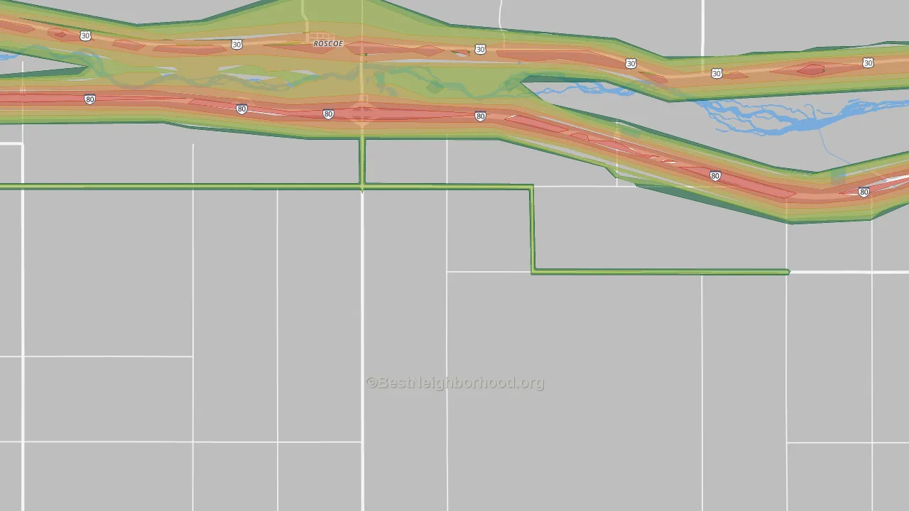 Roscoe, NE Map of Noise Levels in Roscoe