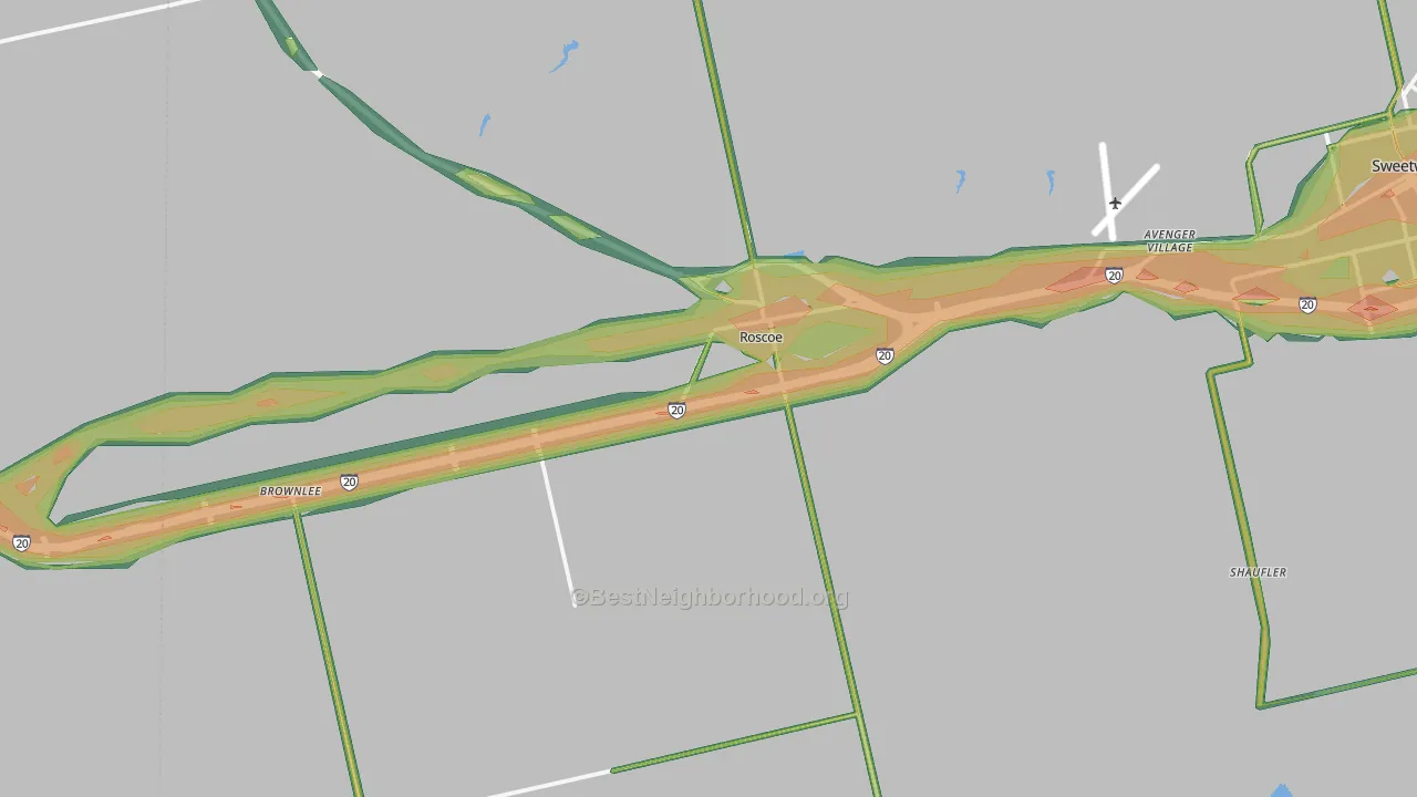 Roscoe, TX Map of Noise Levels in Roscoe