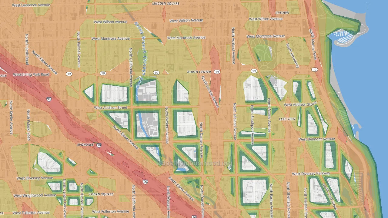 Roscoe Village, Chicago, IL Map of Noise Levels in Roscoe Village