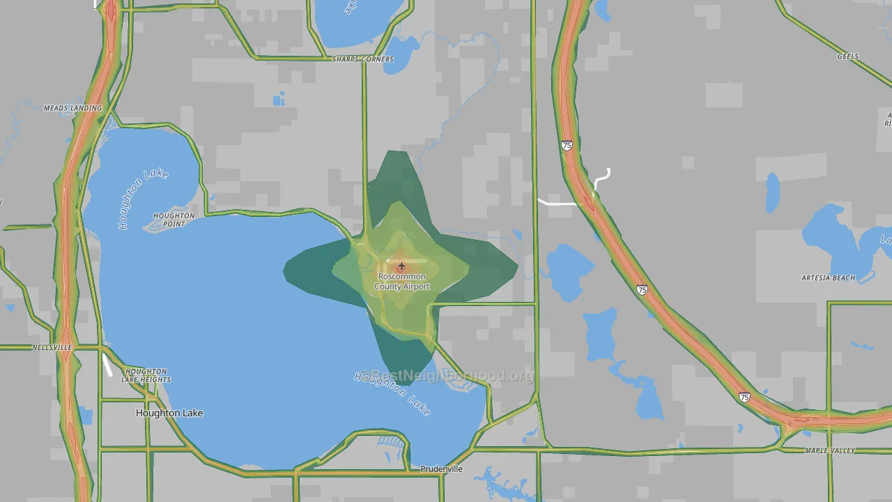 Roscommon County, MI Map of Noise Levels in Roscommon County