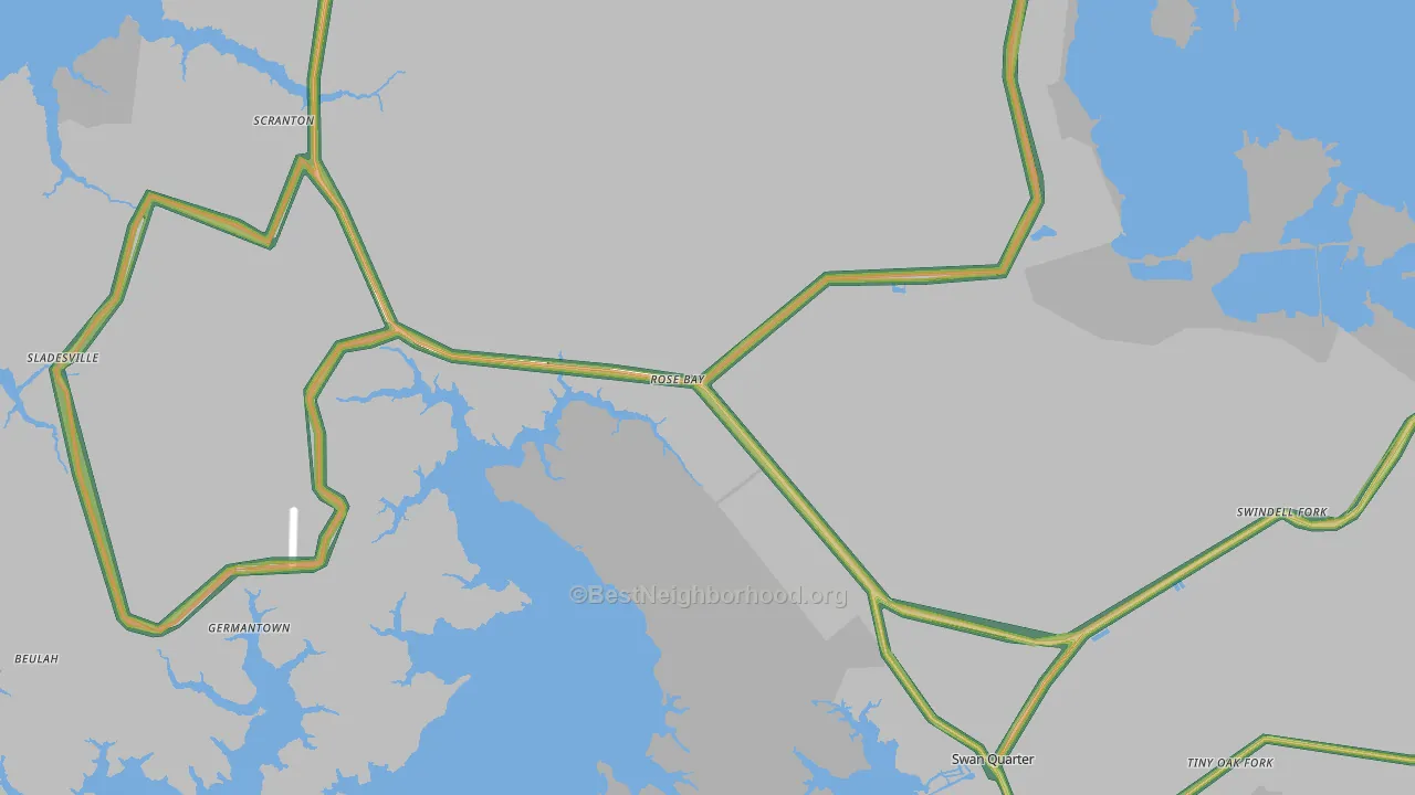 Rose Bay, NC Map of Noise Levels in Rose Bay