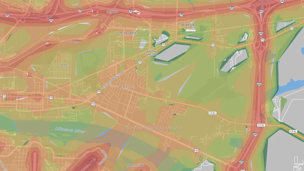 Rose City, AR Map of Noise Levels in Rose City