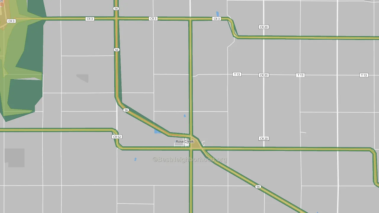 Rose Creek, MN Map of Noise Levels in Rose Creek