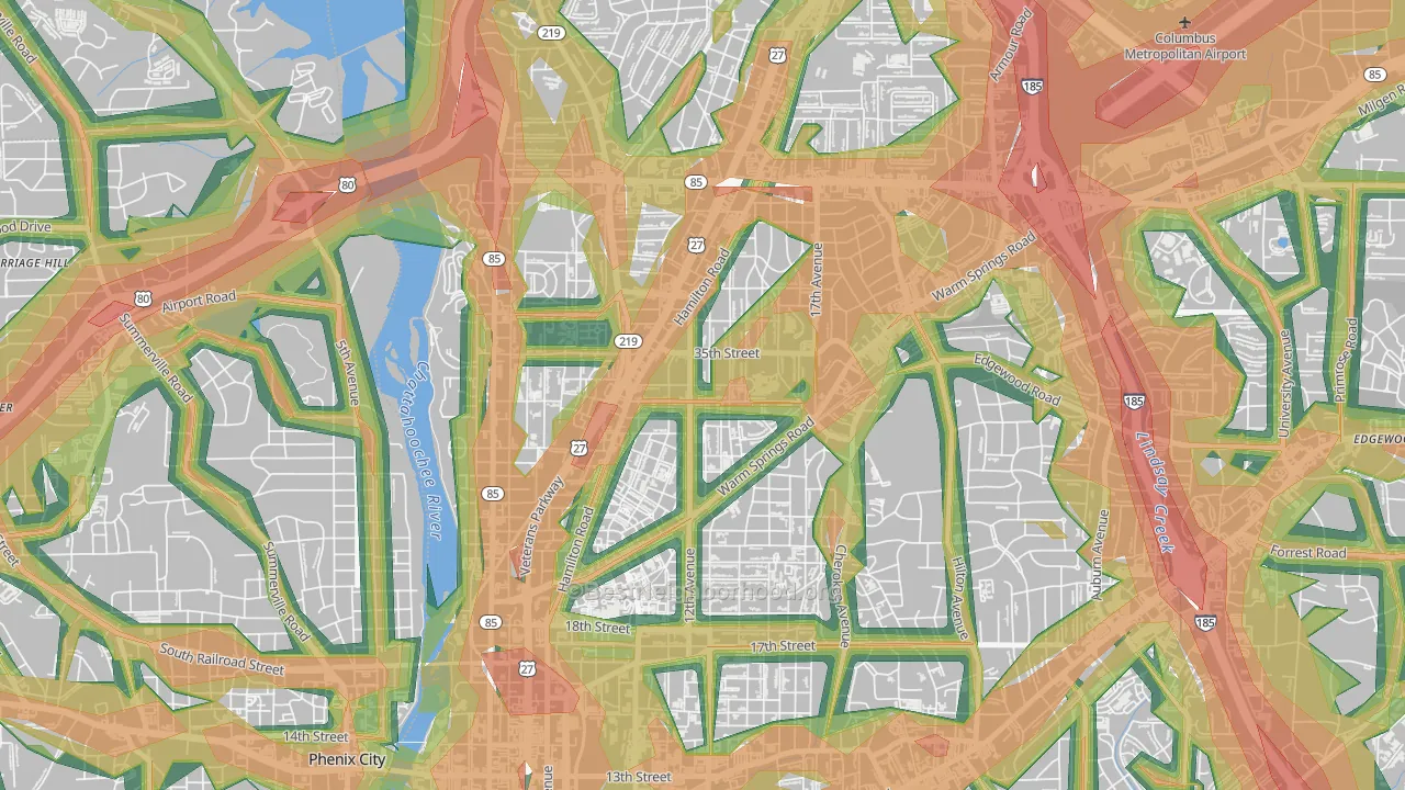Rose Hill, Columbus, GA Map of Noise Levels in Rose Hill