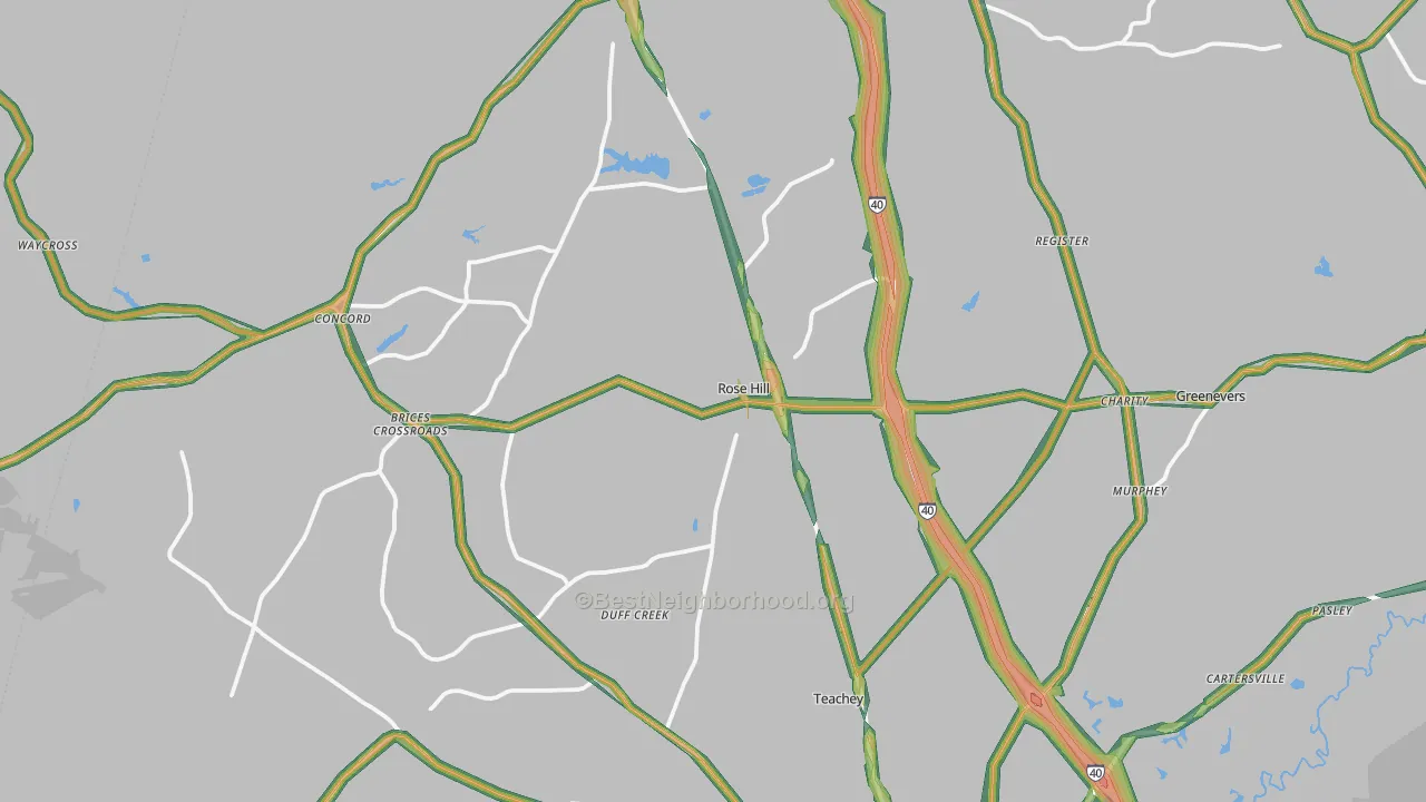 Rose Hill, NC Map of Noise Levels in Rose Hill