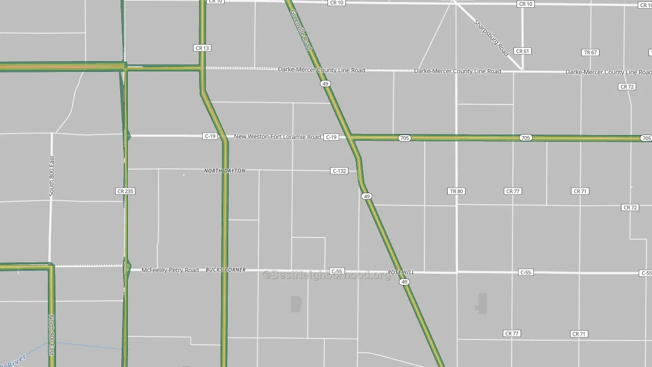 Rose Hill, OH Map of Noise Levels in Rose Hill