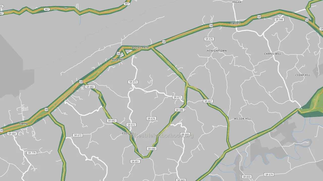Rose Hill, VA Map of Noise Levels in Rose Hill