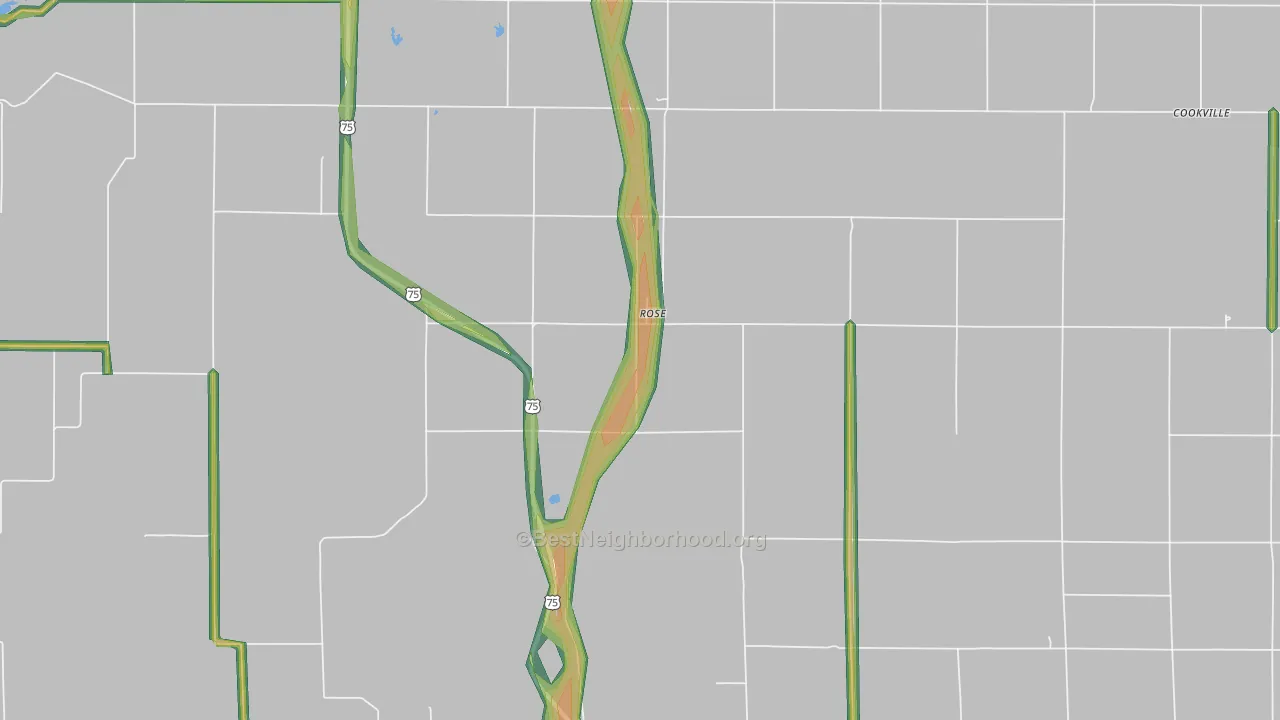Rose, KS Map of Noise Levels in Rose