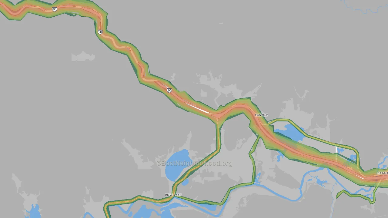 Rose Lake, ID Map of Noise Levels in Rose Lake