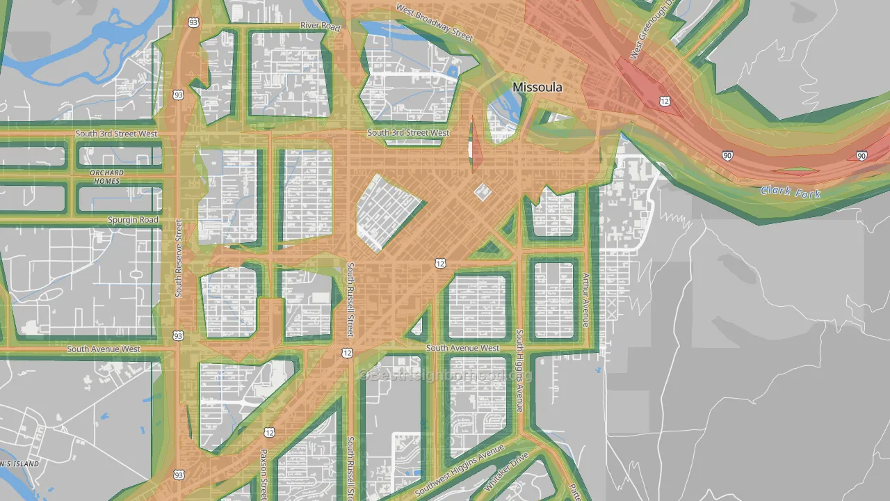 Rose Park, Missoula, MT Map of Noise Levels in Rose Park