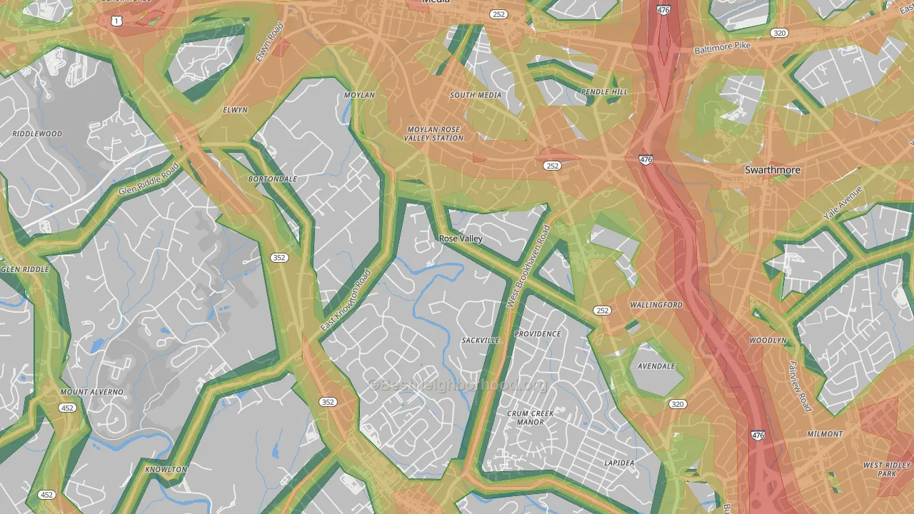 Rose Valley, PA Map of Noise Levels in Rose Valley