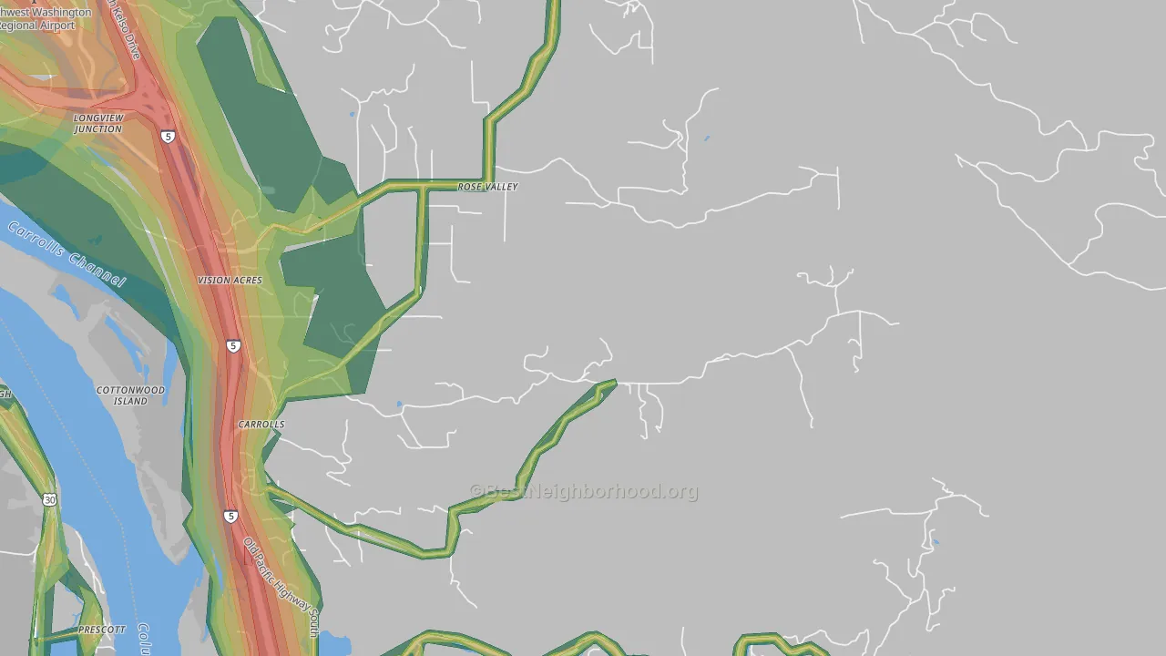 Rose Valley, WA Map of Noise Levels in Rose Valley