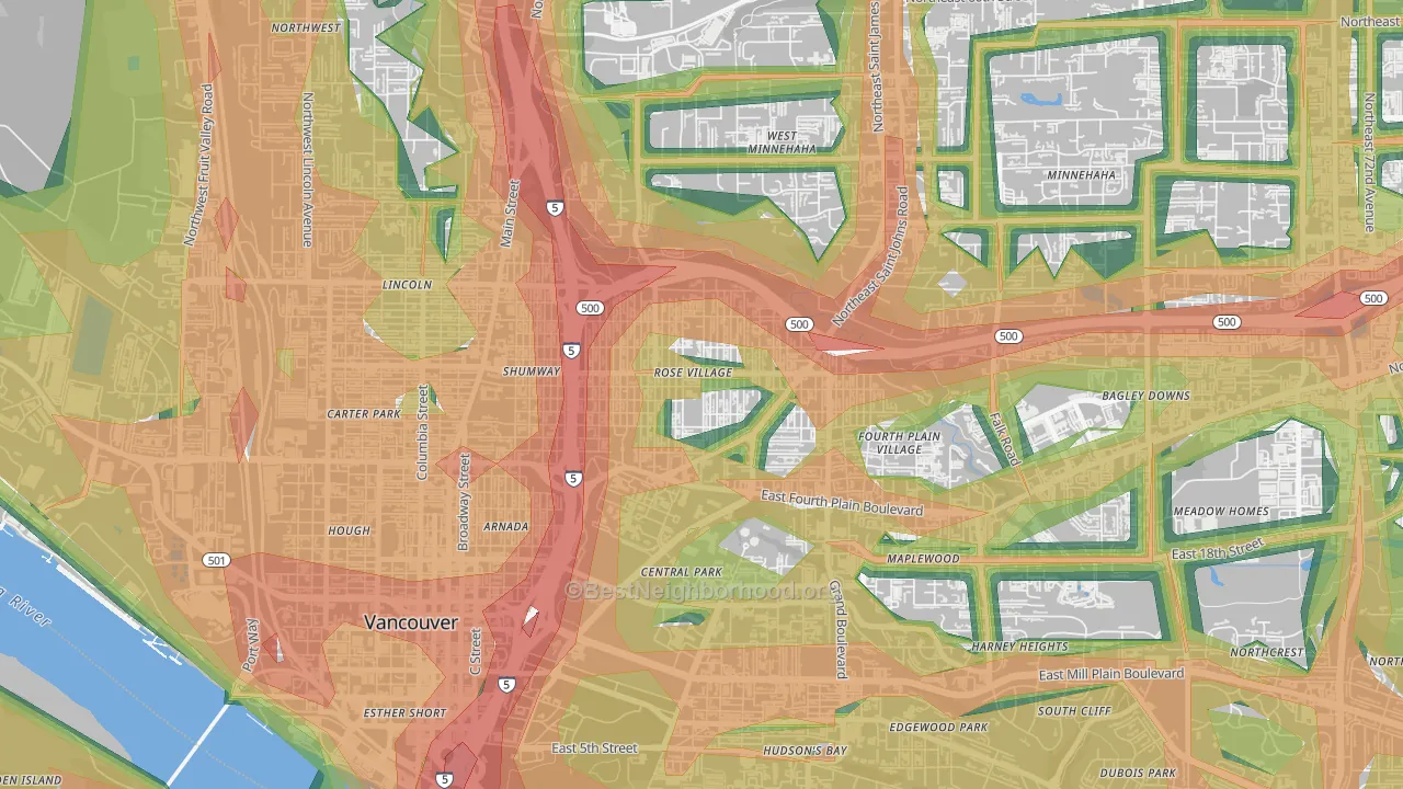 Rose Village, Vancouver, WA Map of Noise Levels in Rose Village