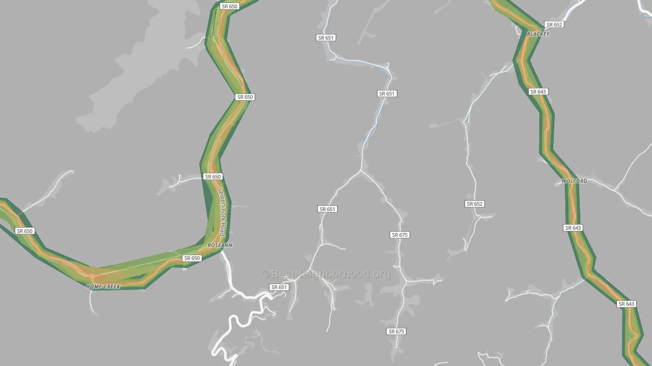 Roseann, VA Map of Noise Levels in Roseann