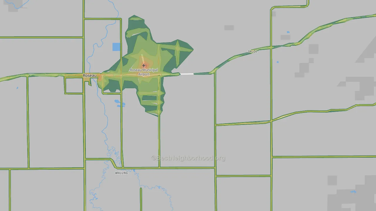 Roseau County, MN Map of Noise Levels in Roseau County