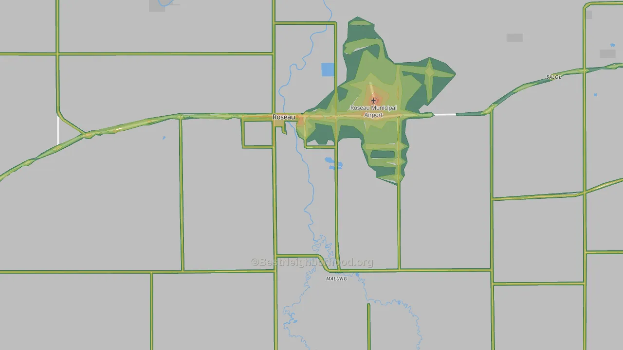Roseau, MN Map of Noise Levels in Roseau