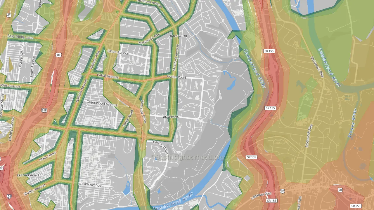 Rosebank, Nashville, TN Map of Noise Levels in Rosebank