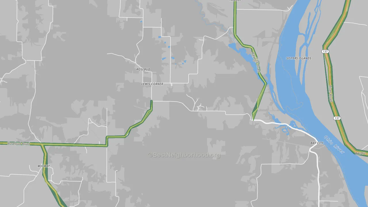 Rosebud, IL Map of Noise Levels in Rosebud