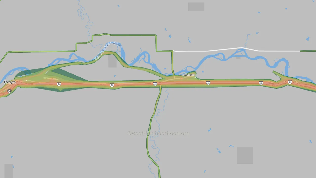 Rosebud, MT Map of Noise Levels in Rosebud