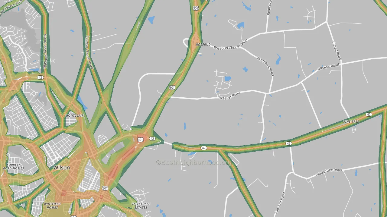 Rosebud, NC Map of Noise Levels in Rosebud