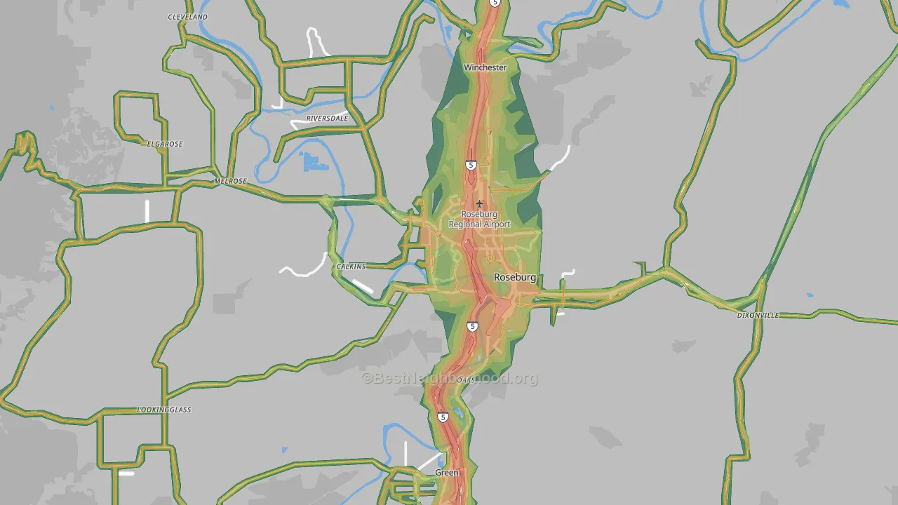 Roseburg, OR Map of Noise Levels in Roseburg
