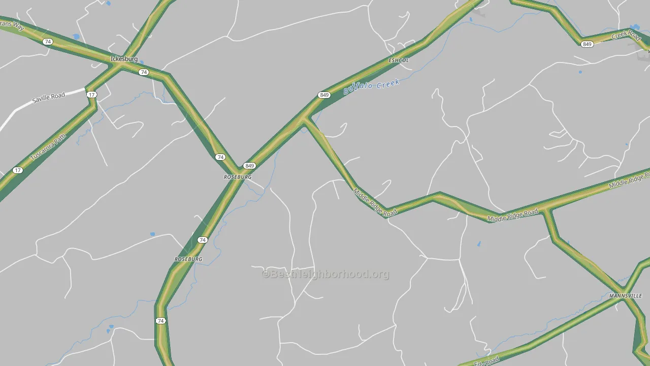 Roseburg, PA Map of Noise Levels in Roseburg