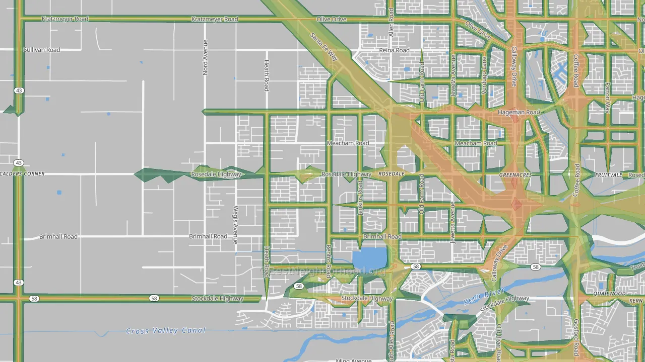 Rosedale, Bakersfield, CA Map of Noise Levels in Rosedale