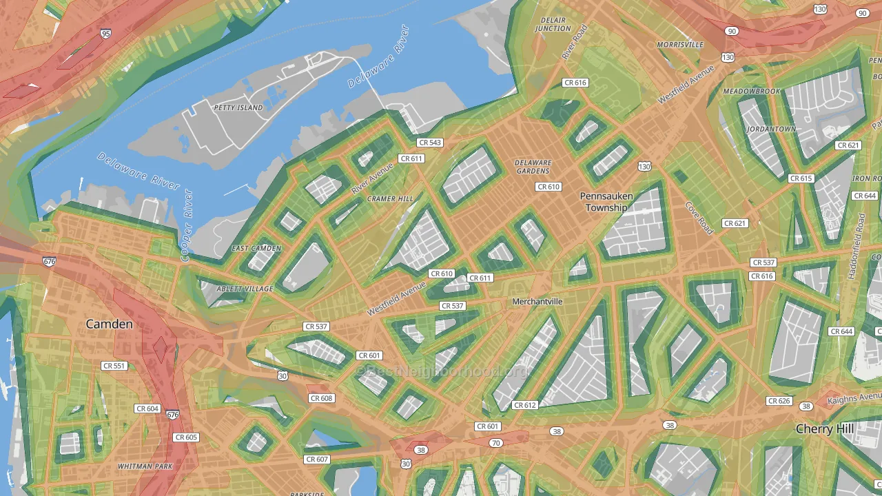 Rosedale, Camden, NJ Map of Noise Levels in Rosedale