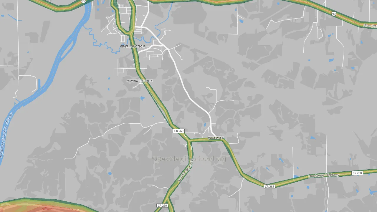 Rosedale, FL Map of Noise Levels in Rosedale