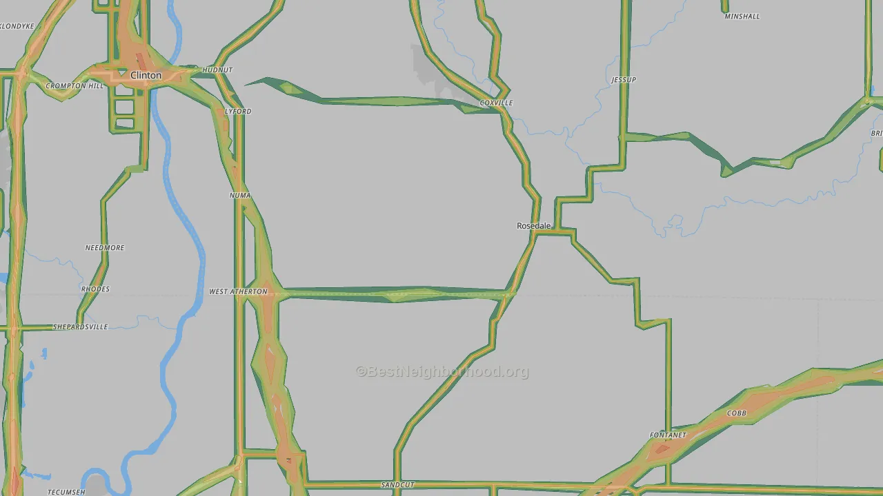 Rosedale, IN Map of Noise Levels in Rosedale