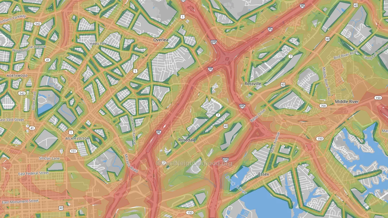 Rosedale, MD Map of Noise Levels in Rosedale