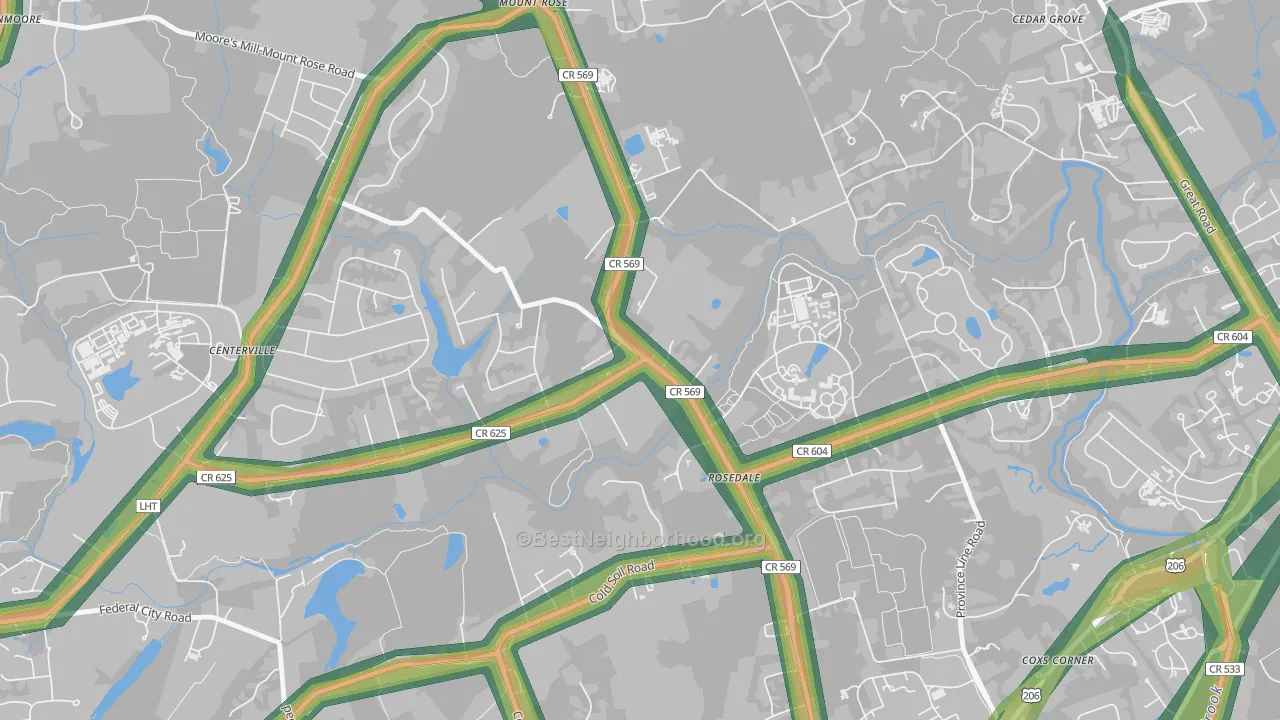 Rosedale, NJ Map of Noise Levels in Rosedale