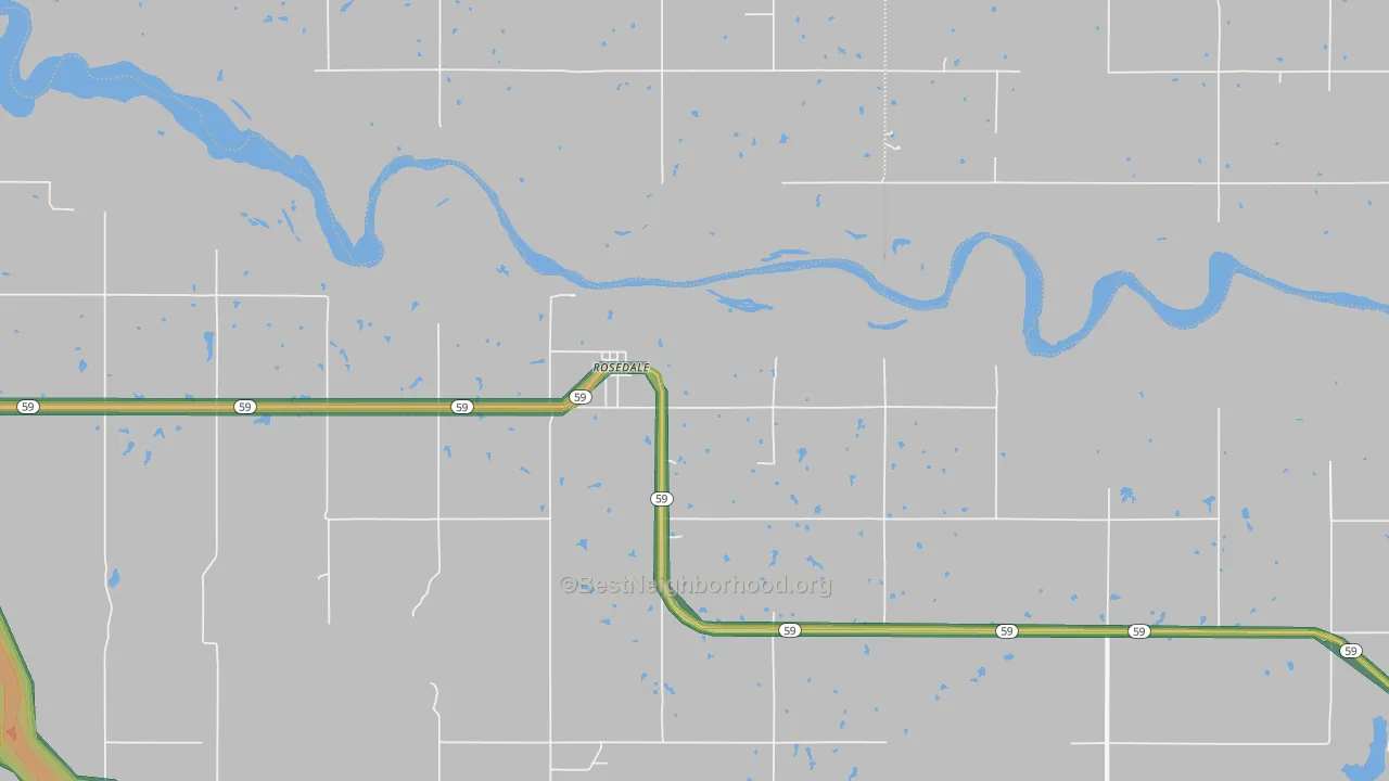 Rosedale, OK Map of Noise Levels in Rosedale
