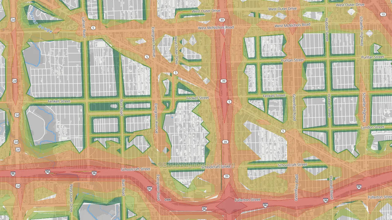 Rosedale Park, Detroit, MI Map of Noise Levels in Rosedale Park