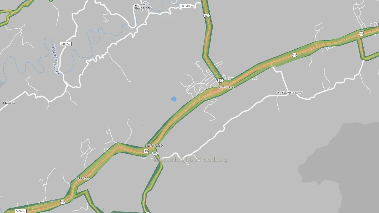 Rosedale, VA Map of Noise Levels in Rosedale