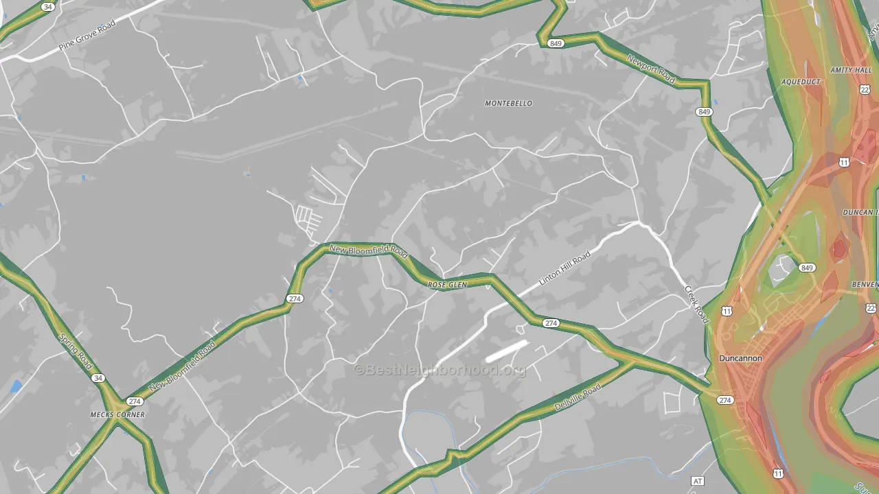 Roseglen, PA Map of Noise Levels in Roseglen