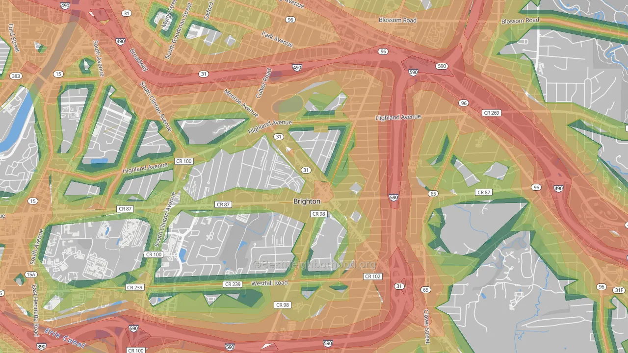 Roselawn, Brighton, NY Map of Noise Levels in Roselawn
