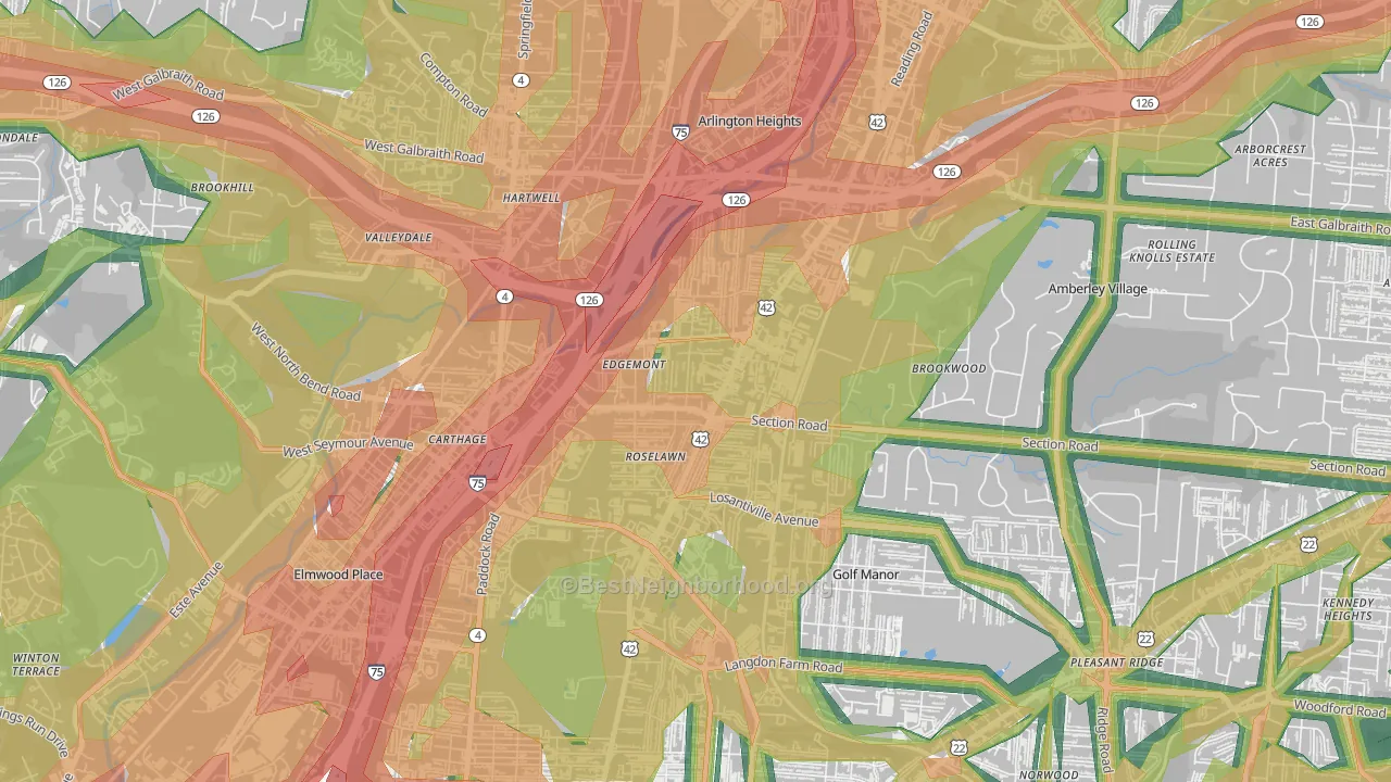 Roselawn, Cincinnati, OH Map of Noise Levels in Roselawn