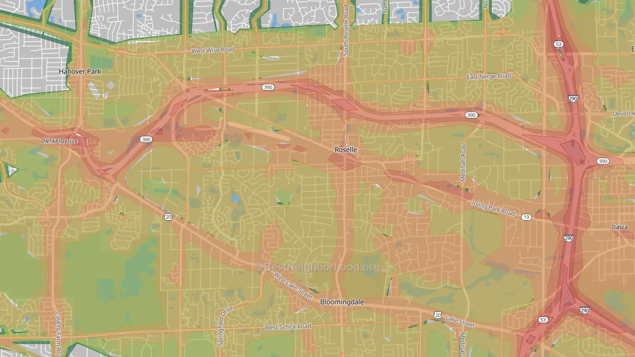 Roselle, IL Map of Noise Levels in Roselle