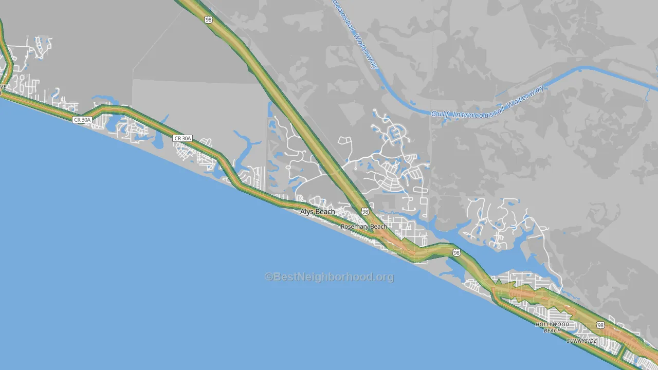 Rosemary Bch, FL Map of Noise Levels in Rosemary Bch