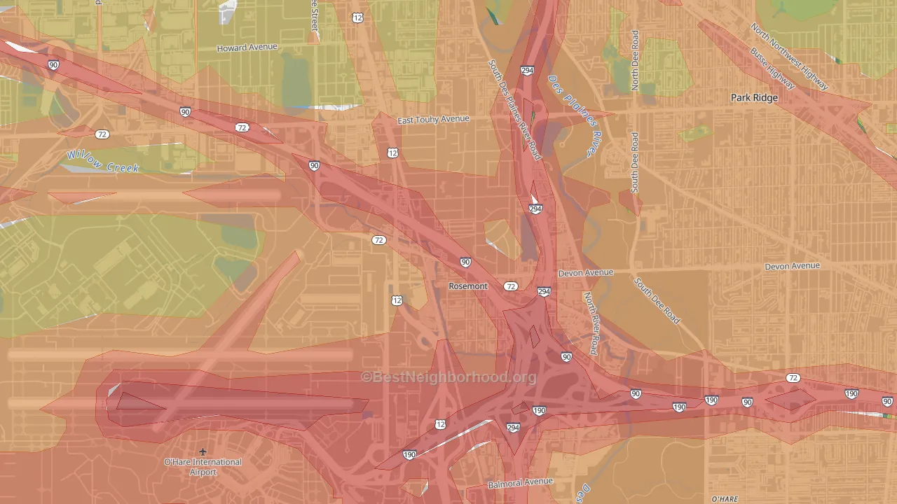Rosemont, IL Map of Noise Levels in Rosemont