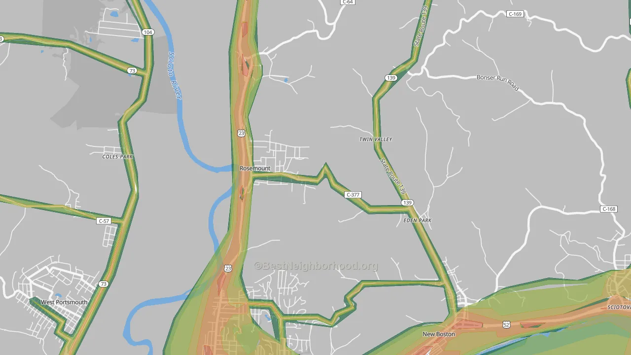 Rosemount, OH Map of Noise Levels in Rosemount