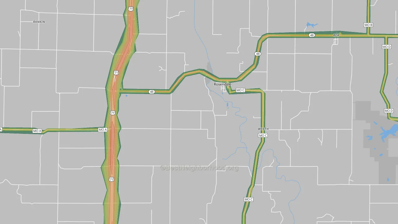 Rosendale, MO Map of Noise Levels in Rosendale