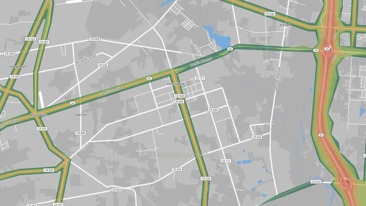 Rosenhayn, NJ Map of Noise Levels in Rosenhayn