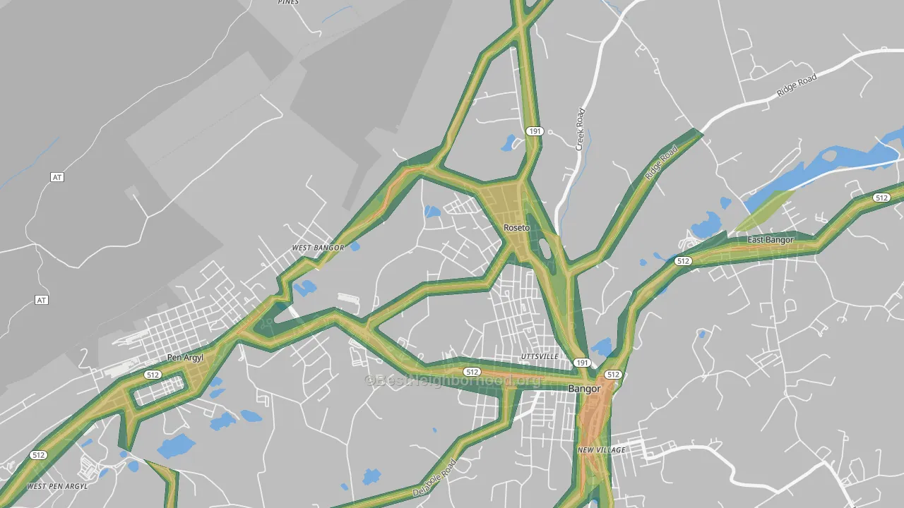 Roseto, PA Map of Noise Levels in Roseto