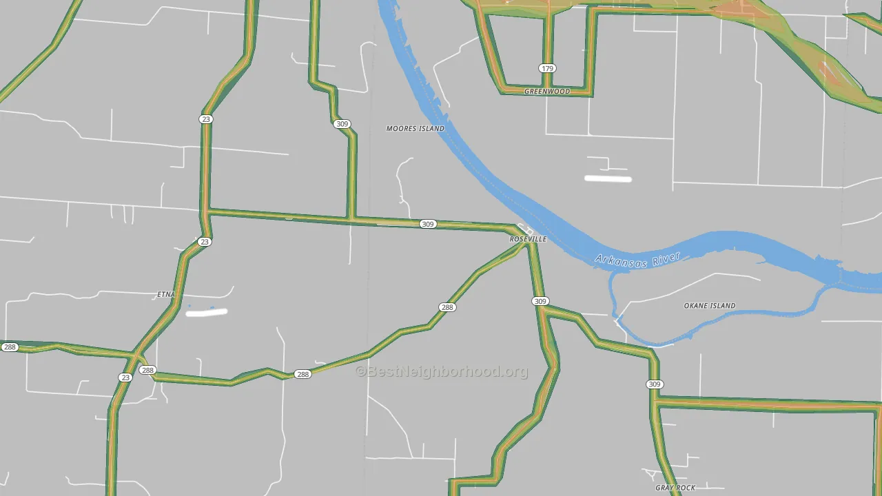 Roseville, AR Map of Noise Levels in Roseville